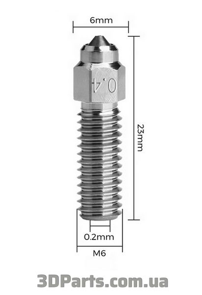 Сопло Creality K1/K1 Max, високопродуктивне, високотемпературне, 1,75 мм, отвір 0,4 мм, біметалеве з загартованої сталі та міді хромованої NZL.CRLK1K1MAX.1,75.HL0,4.HRDSTLCOOPCHR фото