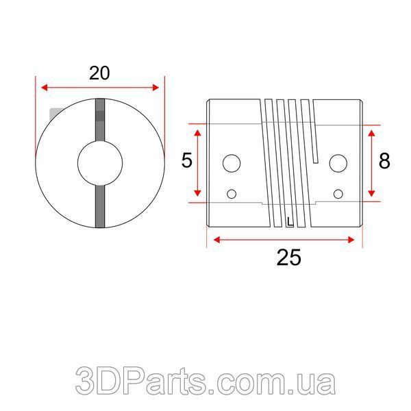 Муфта пружинна, D20L25, 8 x 8 мм, дюралюміній MCH.CLTCH.SPR.D20L25.8X8.DALM фото